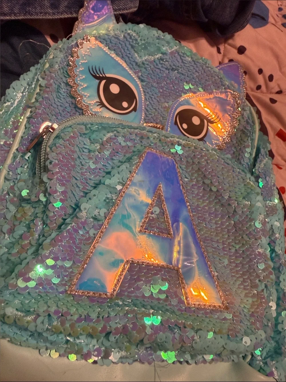Justice Sequin Aqua Owl Mermaid Backpack with Holographic 'A'